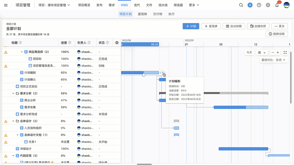 项目计划表