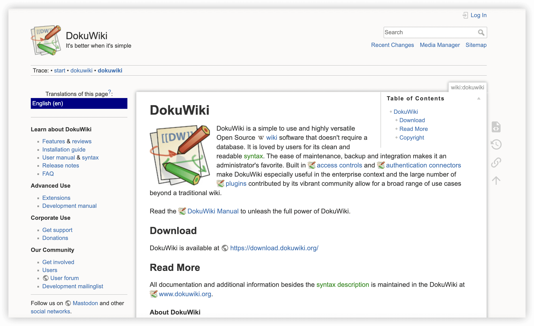 低成本 Confluence 替代软件前 10 有哪些+DokuWiki 产品图